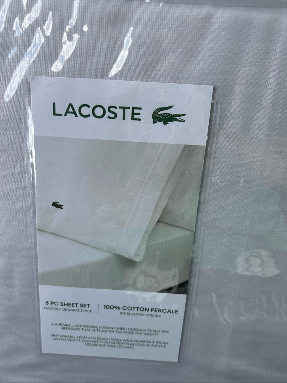 Lacoste light grey  Cotton Percale 3-Piece Sheet Set